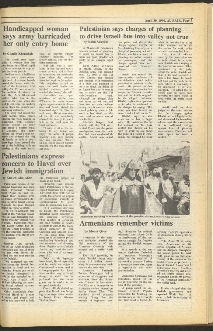 Issue 519 of al-Fajr Newspaper, 30 April 1990