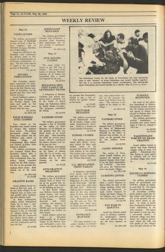 Issue 523 of al-Fajr Newspaper, 28 May 1990