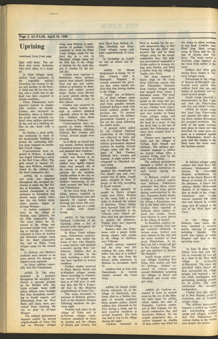 Issue 519 of al-Fajr Newspaper, 30 April 1990