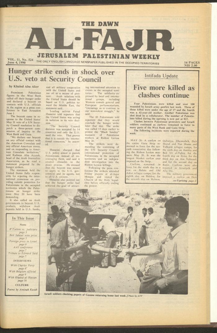 Issue 524 of al-Fajr Newspaper, 4 June 1990