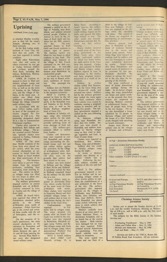 Issue 520 of al-Fajr Newspaper, 7 May 1990