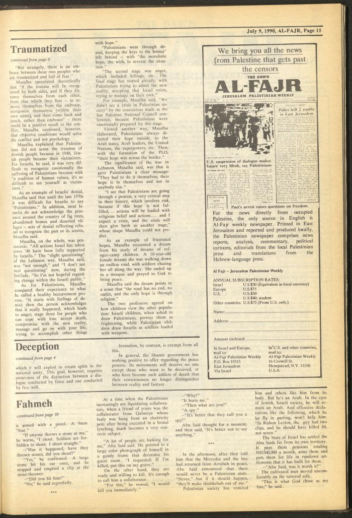 Issue 529 of al-Fajr Newspaper, 9 July 1990