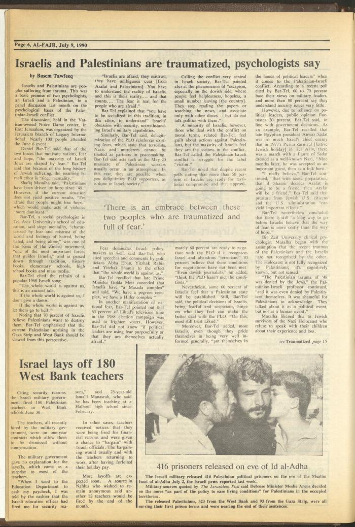 Issue 529 of al-Fajr Newspaper, 9 July 1990