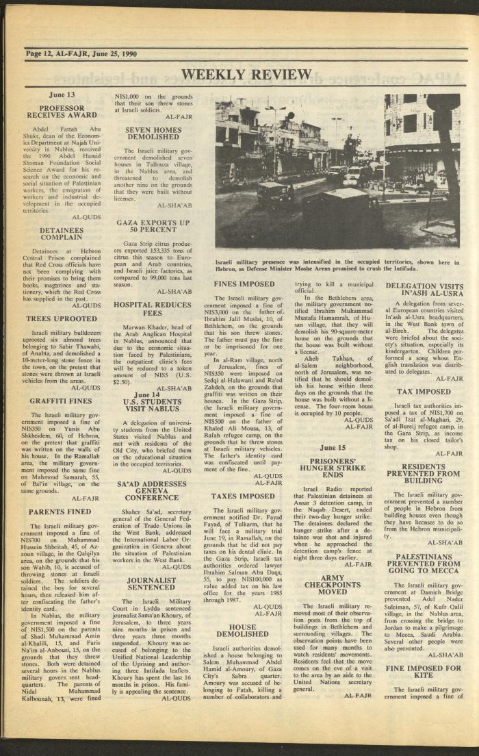 Issue 527 of al-Fajr Newspaper, 25 June 1990