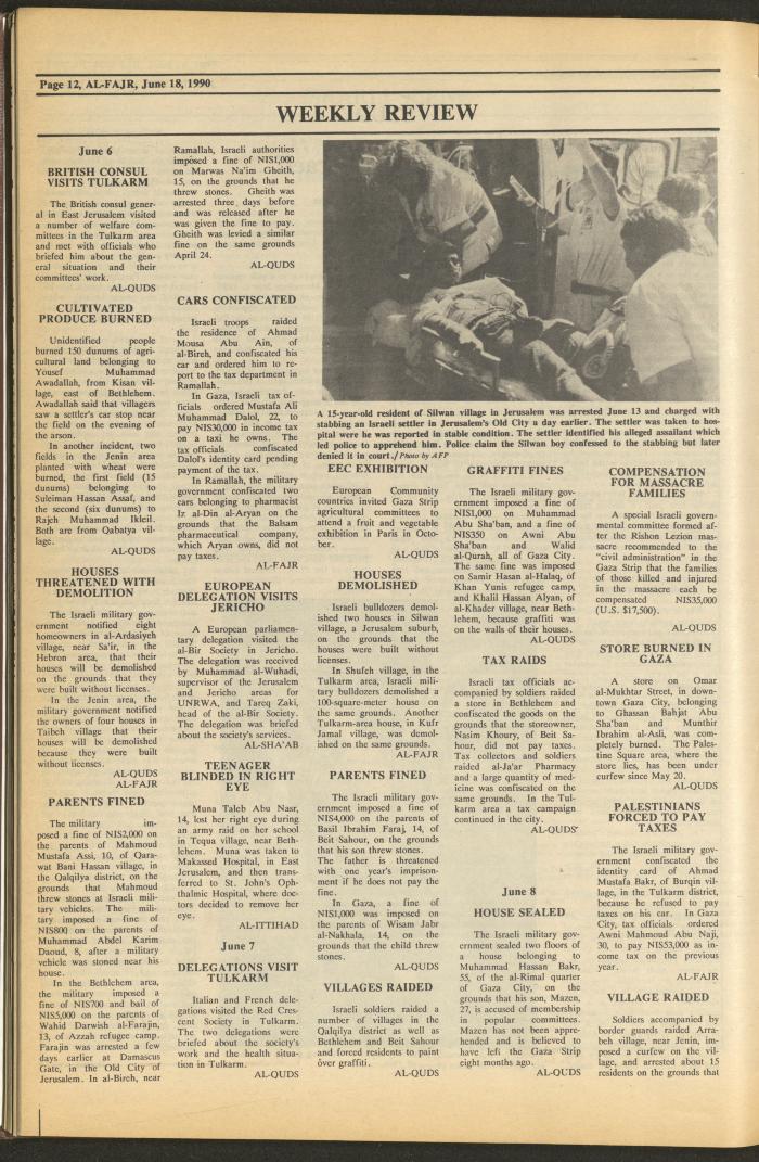العدد 526 من جريدة الفجر، 18 حزيران 1990
