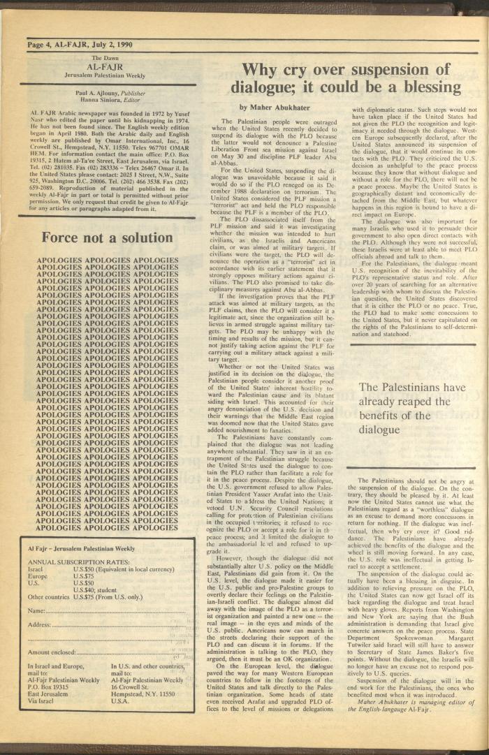 Issue 528 of al-Fajr Newspaper, 2 July 1990