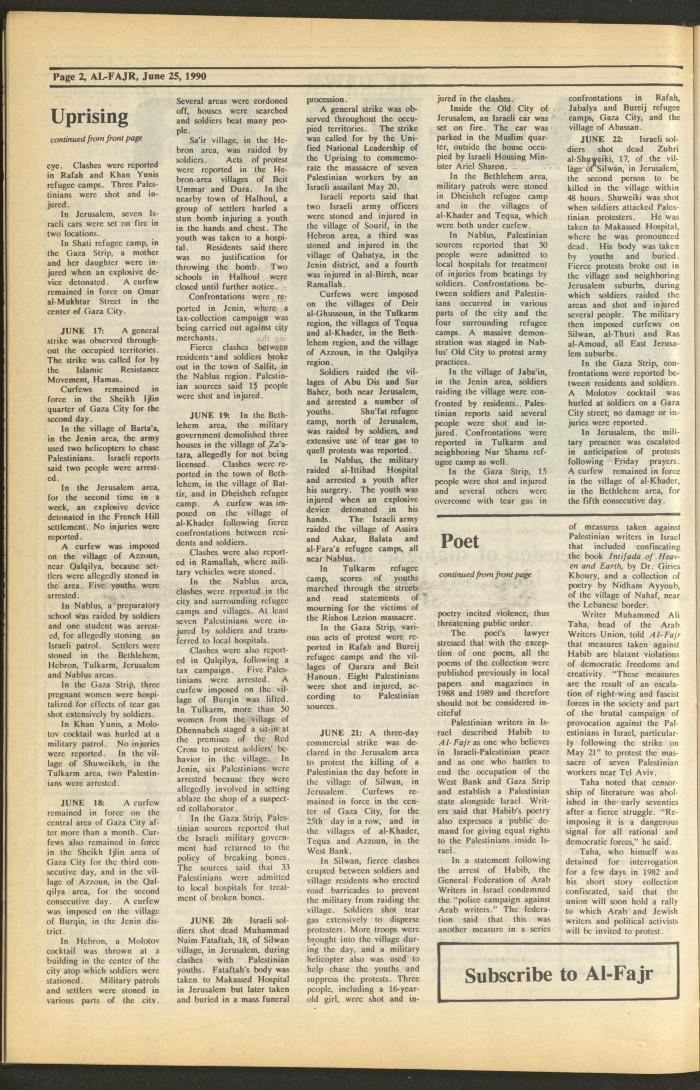 Issue 527 of al-Fajr Newspaper, 25 June 1990