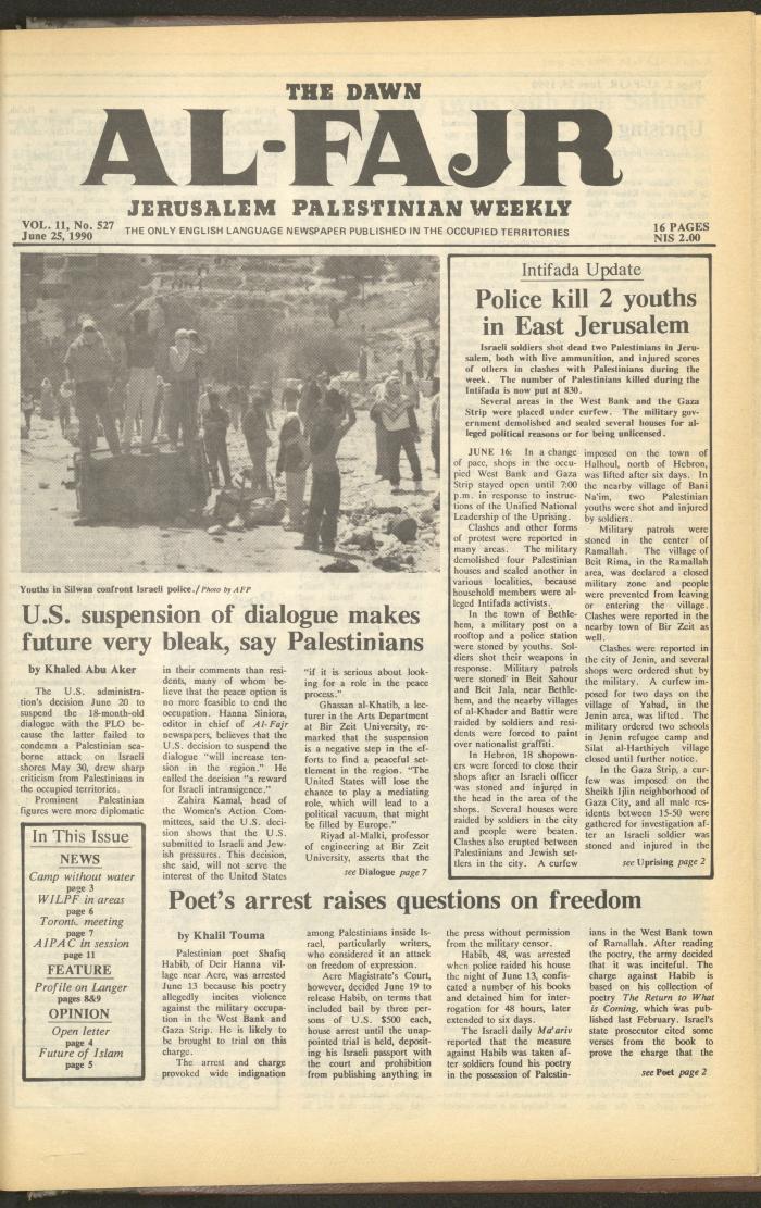 Issue 527 of al-Fajr Newspaper, 25 June 1990