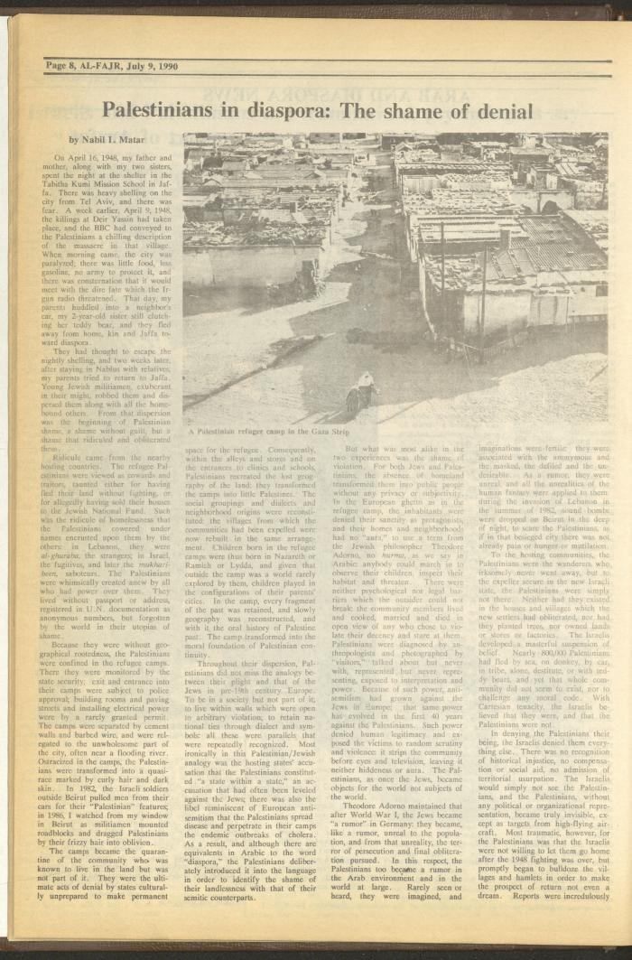 Issue 529 of al-Fajr Newspaper, 9 July 1990