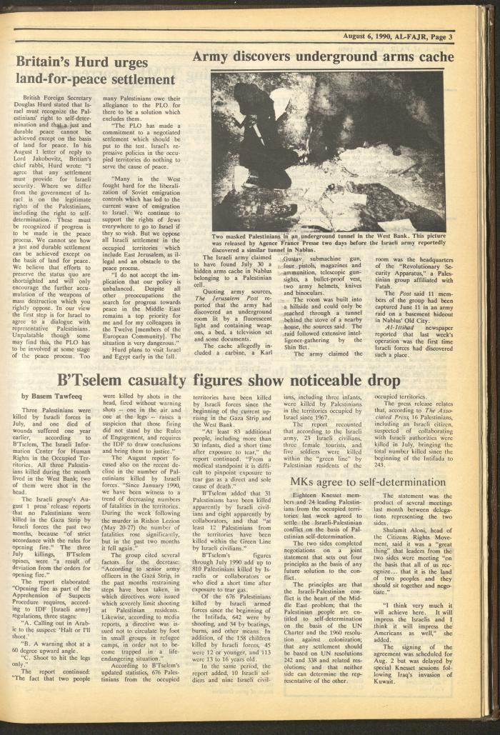 Issue 533 of al-Fajr Newspaper, 6 August 1990