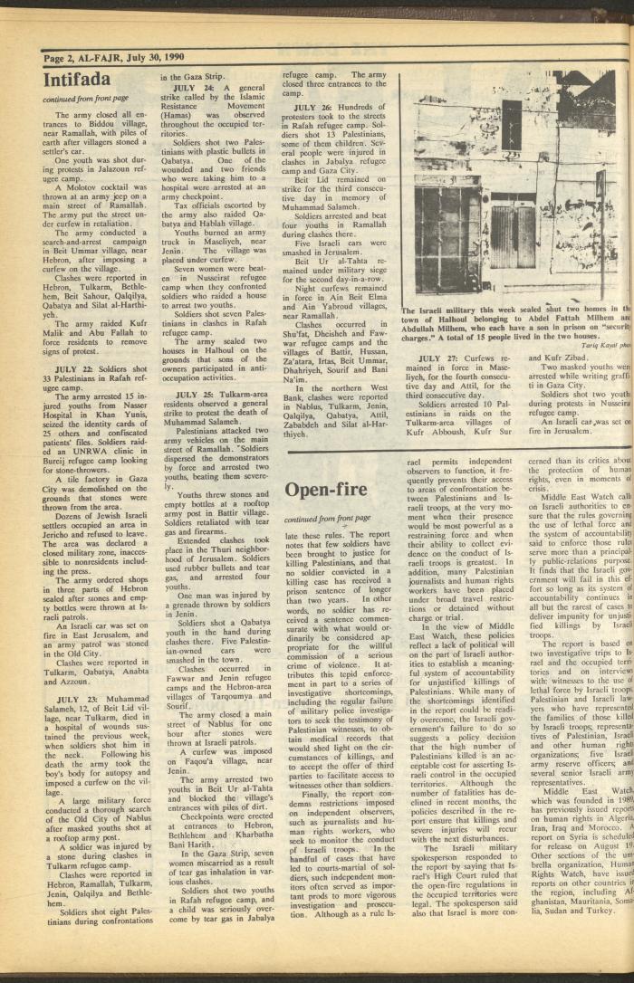 Issue 532 of al-Fajr Newspaper, 30 July 1990