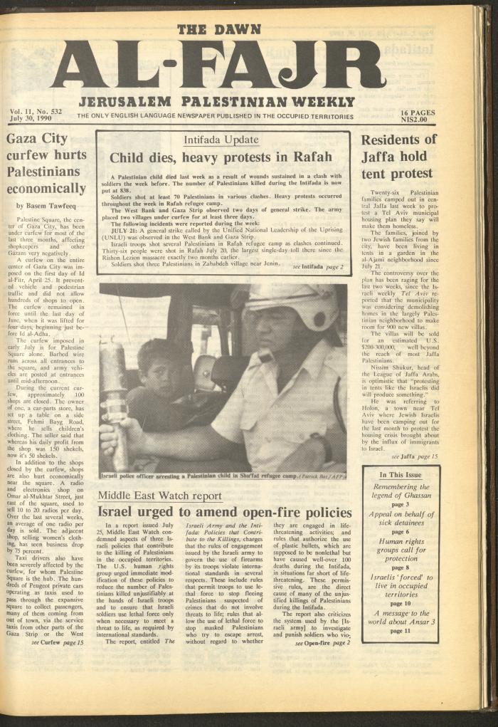 Issue 532 of al-Fajr Newspaper, 30 July 1990