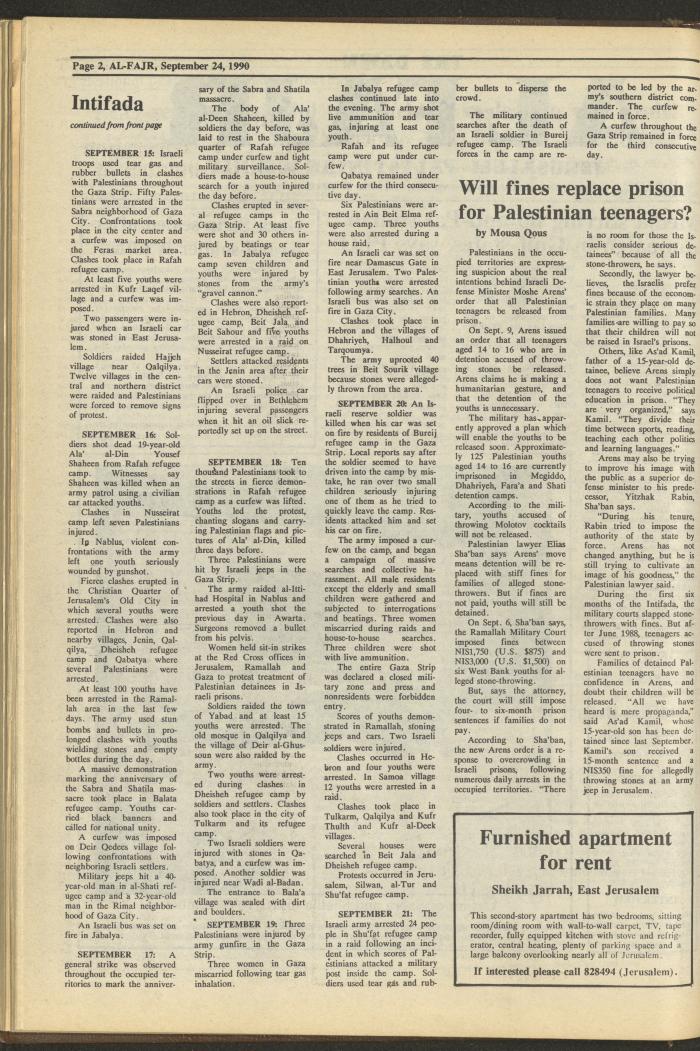 Issue 540 of al-Fajr Newspaper, 24 September 1990