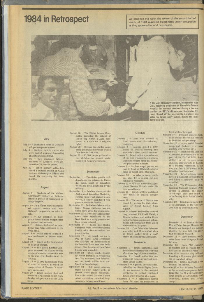 Issue 245 of al-Fajr Newspaper, 11 January 1985