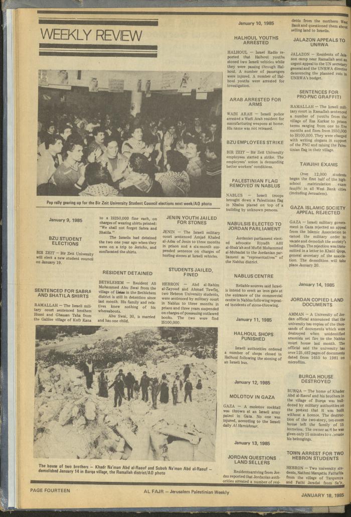 Issue 246 of al-Fajr Newspaper, 18 January 1985