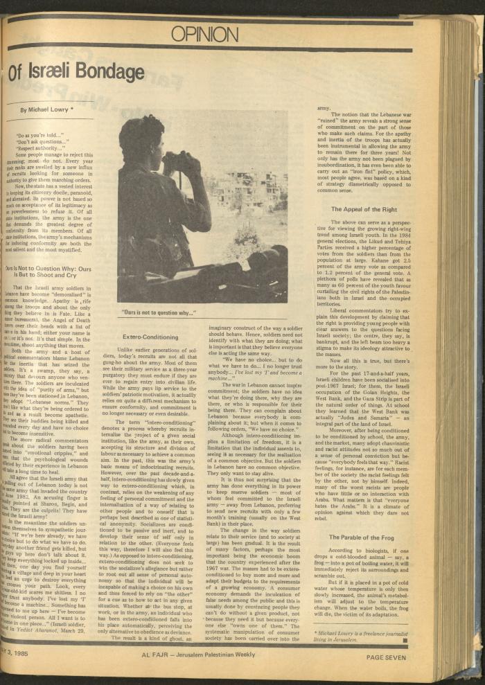 Issue 261 of al-Fajr Newspaper, 3 May 1985