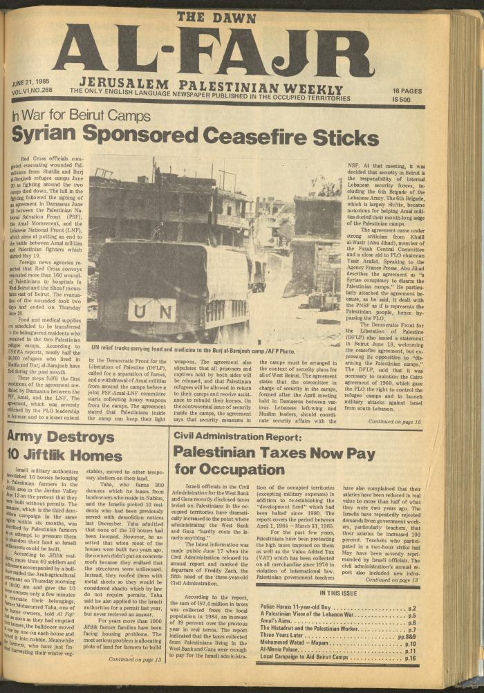 Issue 268 of al-Fajr Newspaper, 21 June 1985