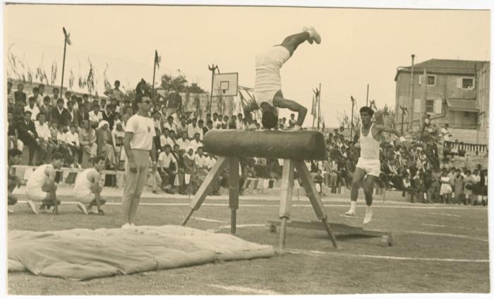 عرض جمباز على الحصان الخشبي، كلية بيرزيت، 1966