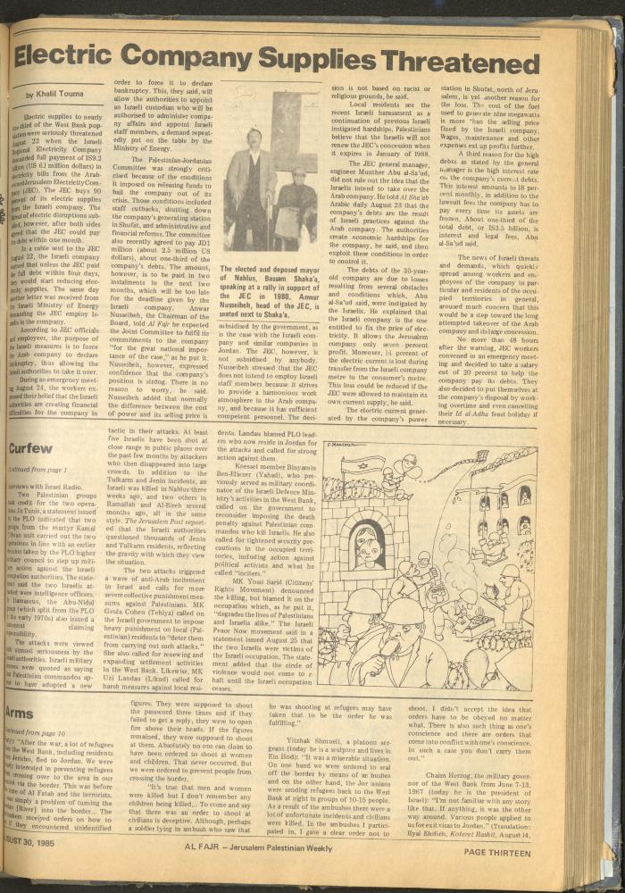 Issue 278 of al-Fajr Newspaper, 30 August 1985