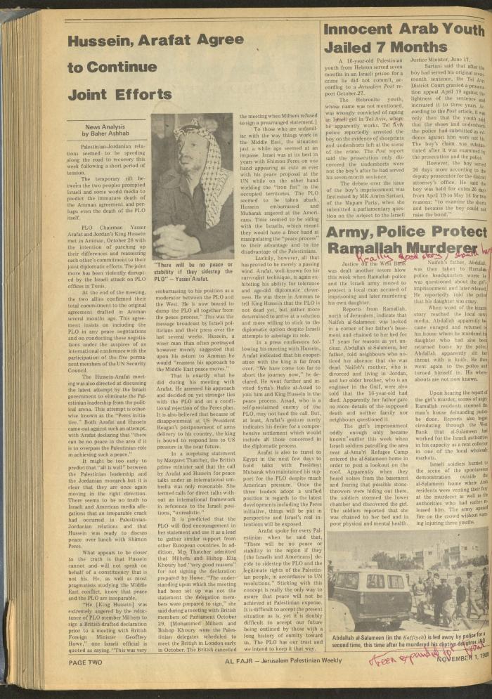 Issue 287 of al-Fajr Newspaper, 1 November 1985