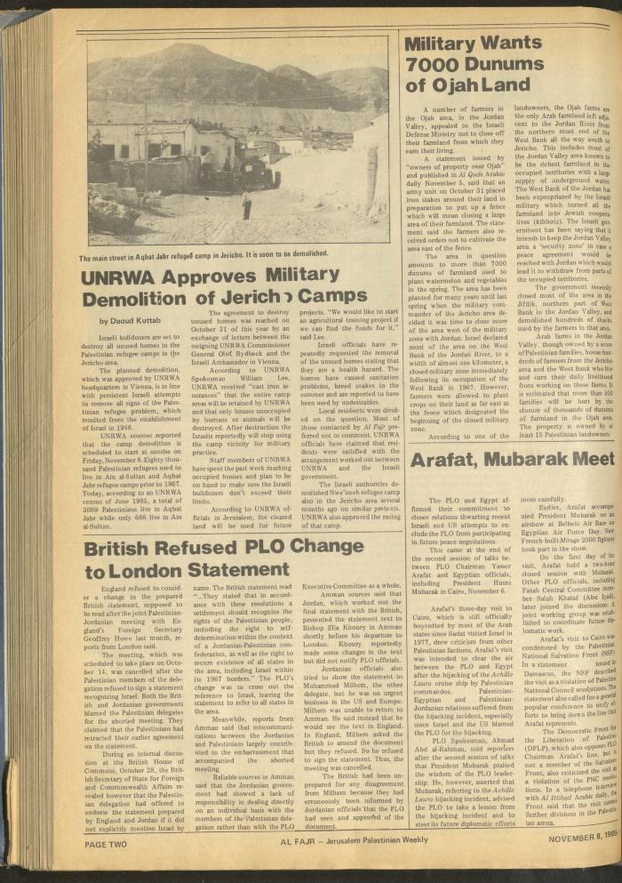 العدد 288 من جريدة الفجر، 8 تشرين الثاني 1985