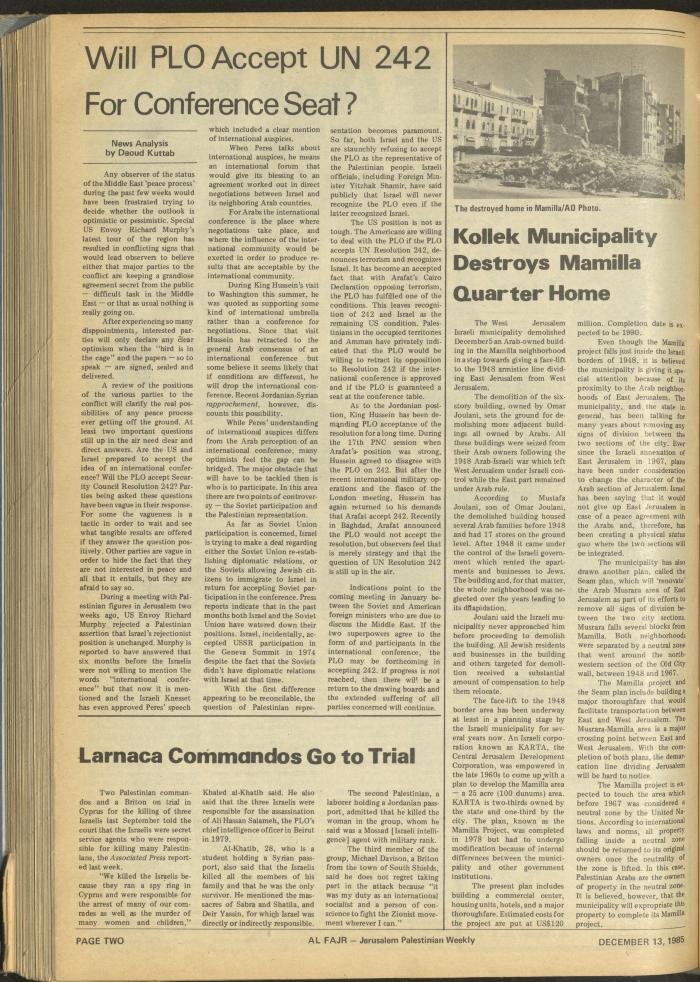 Issue 293 of al-Fajr Newspaper, 13 December 1985