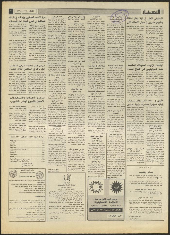 Issue 2769 of al-Nahar Newspaper, 20 December 1994