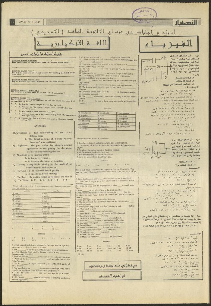 Issue 2760 of al-Nahar Newspaper, 11 December 1994