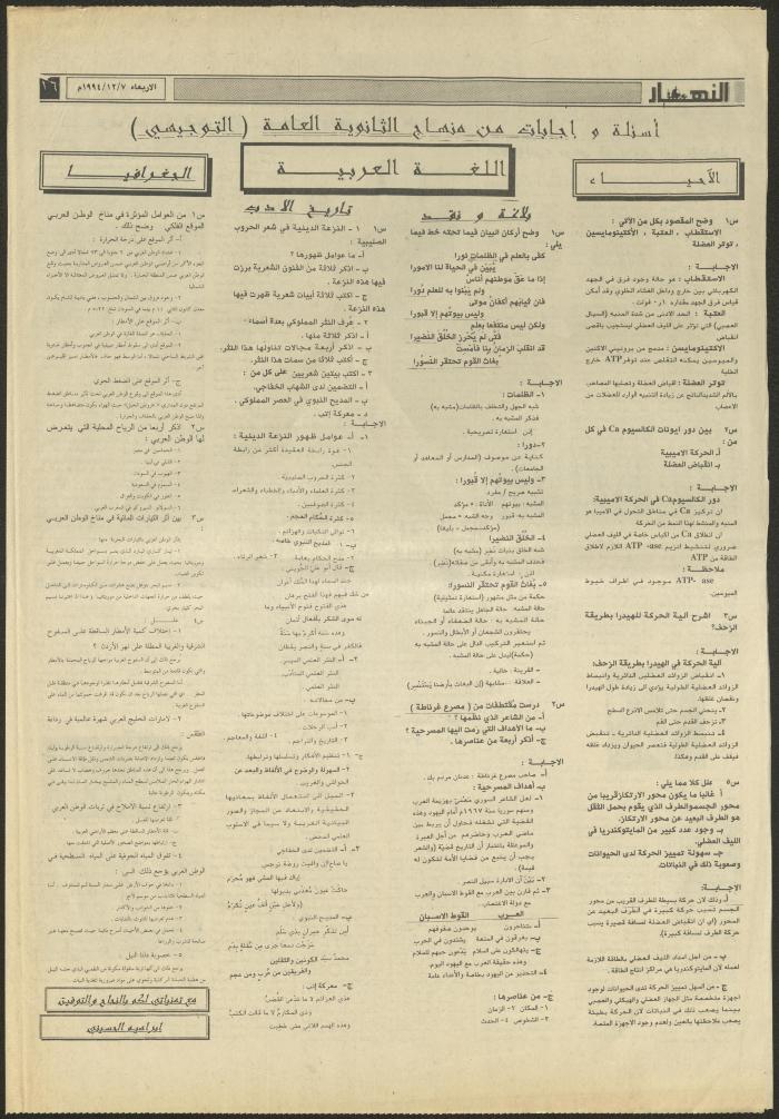 Issue 2756 of al-Nahar Newspaper, 7 December 1994