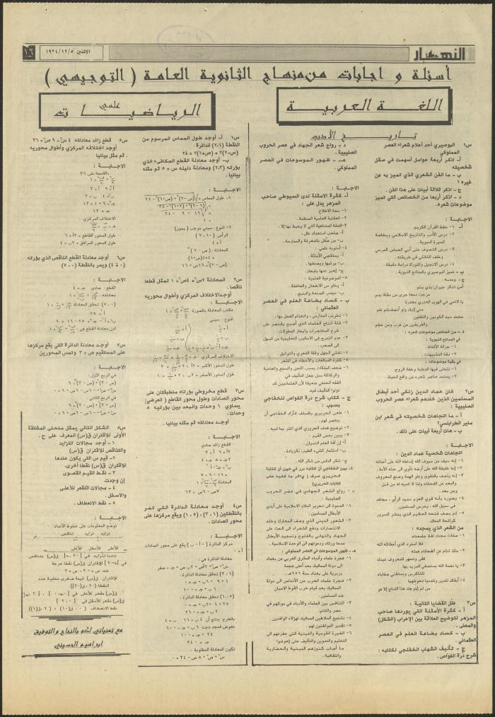Issue 2754 of al-Nahar Newspaper, 5 December 1994