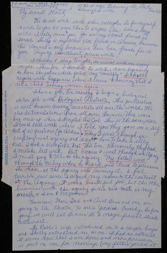 A Letter Sent to Walid Fahoum from a Friend, 12 February 1969