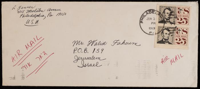 A Letter Addressed to Walid Fahoum from a Friend, 31 May 1969