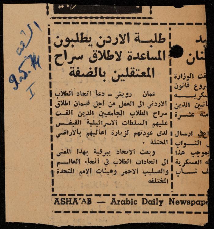 ملف لوليد الفاهوم حول الأسرى والسجون، الناصرة، 1973-1974