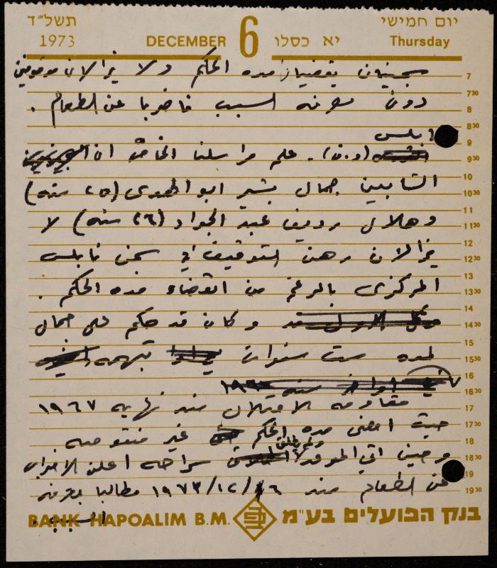 ملف لوليد الفاهوم حول الأسرى والسجون، الناصرة، 1973-1974