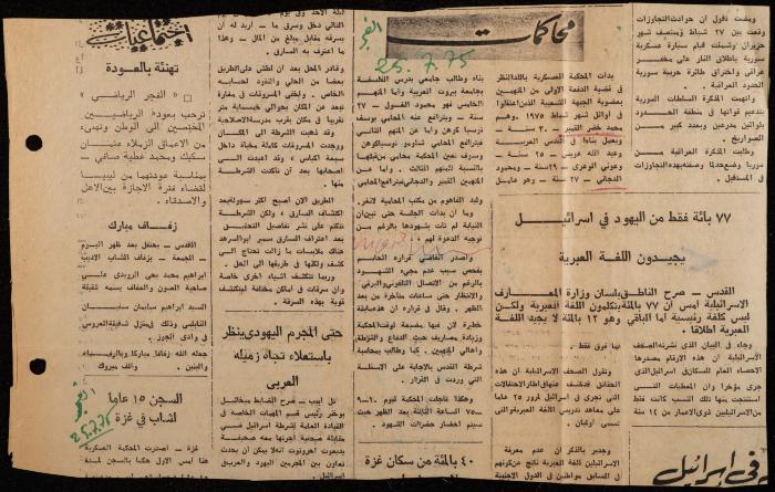 ملف عن النصوص الممنوعة في الصحف، الناصرة، 1975
