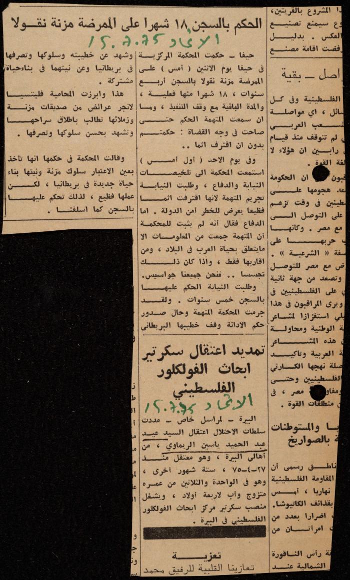 ملف عن النصوص الممنوعة في الصحف، الناصرة، 1975
