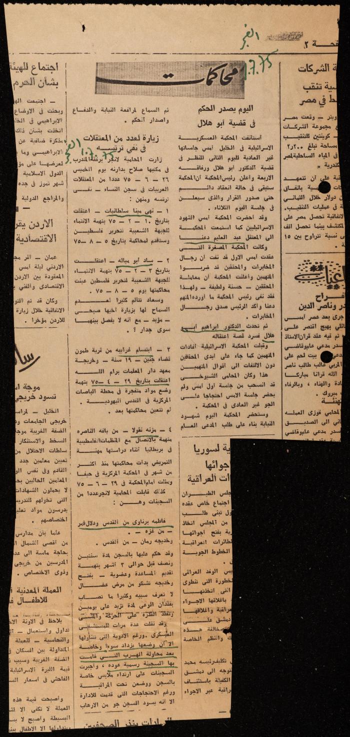 ملف عن النصوص الممنوعة في الصحف، الناصرة، 1975
