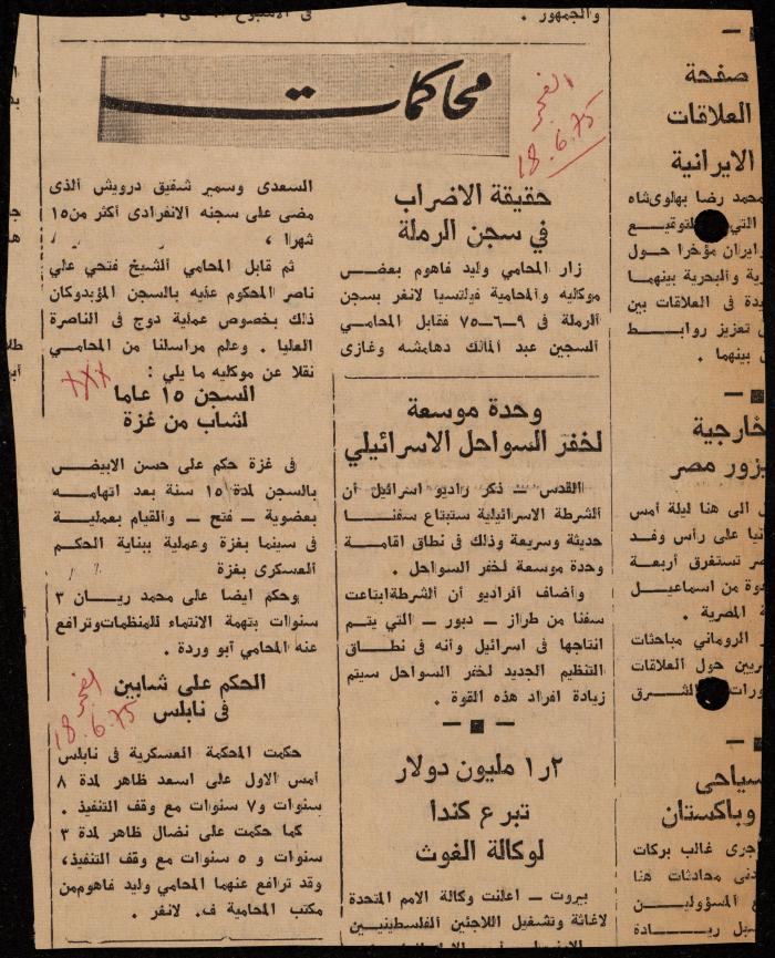 ملف عن النصوص الممنوعة في الصحف، الناصرة، 1975
