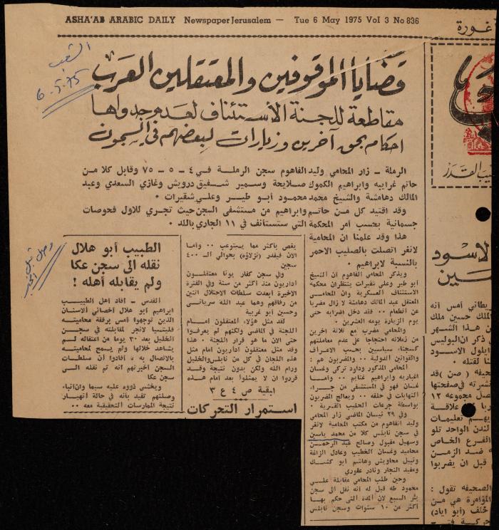 ملف عن النصوص الممنوعة في الصحف، الناصرة، 1975
