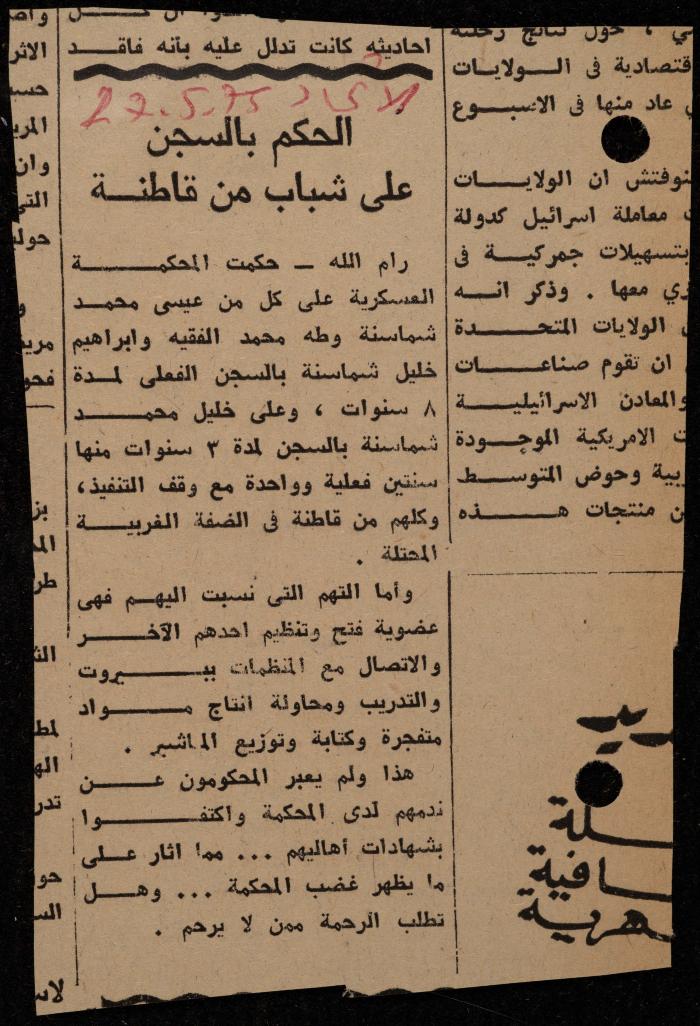 ملف عن النصوص الممنوعة في الصحف، الناصرة، 1975
