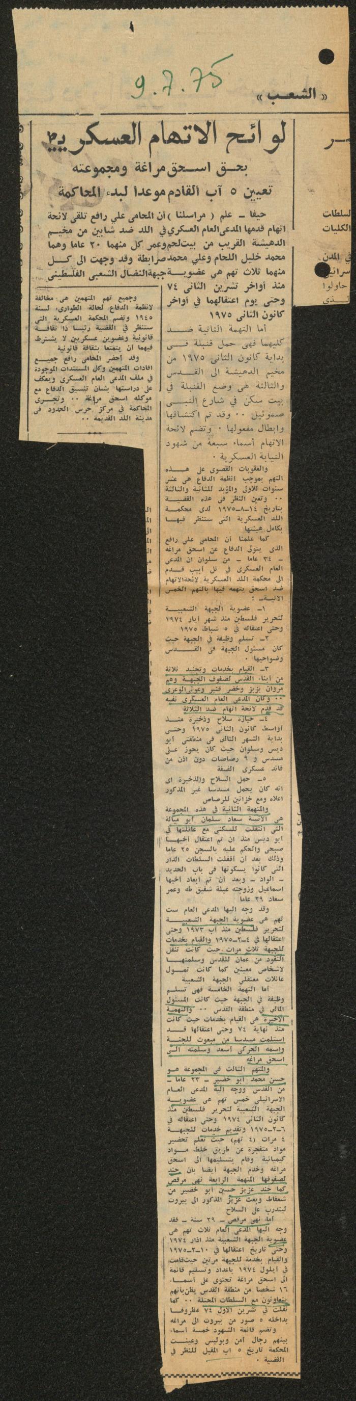 ملف عن النصوص الممنوعة في الصحف، الناصرة، 1975
