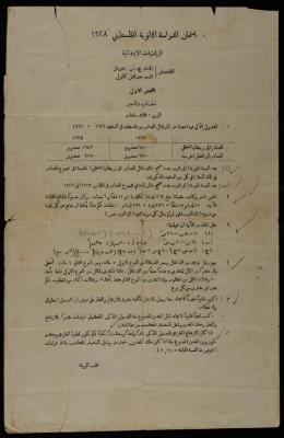 Primary Mathematics Exam, Palestinian Secondary School Examination, 1928