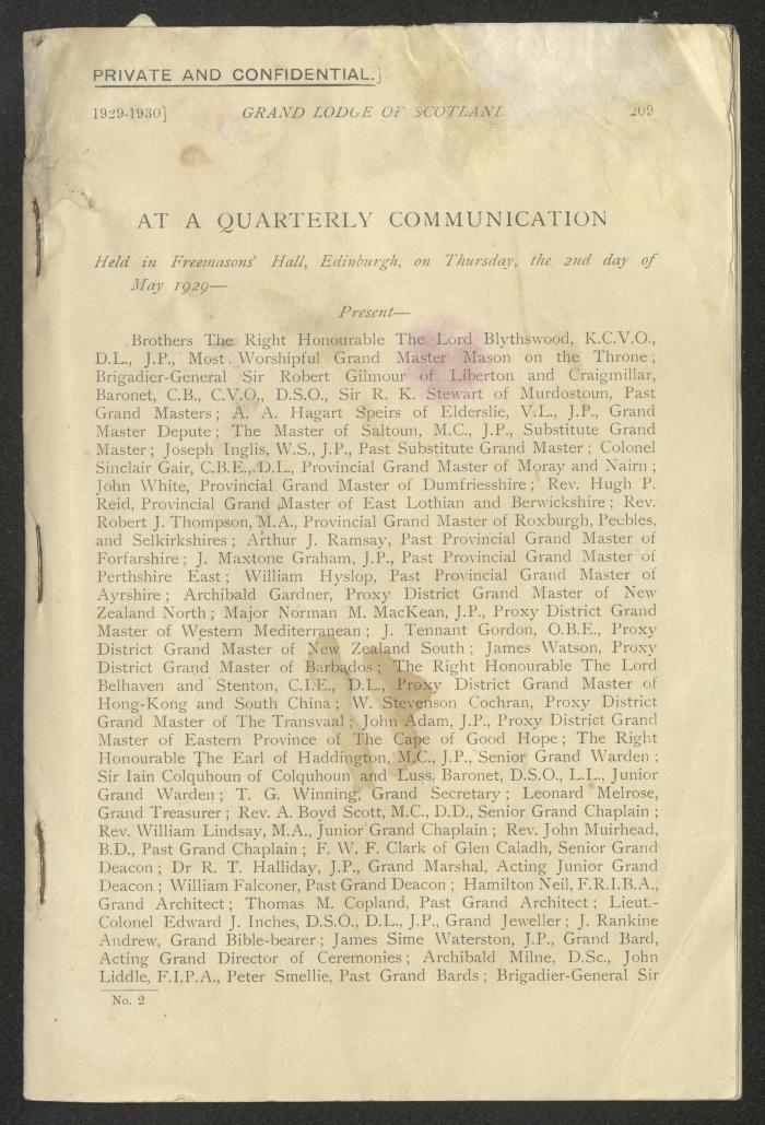 The Constitution and Laws of the Grand Masonic Lodge, Scotland, 1929