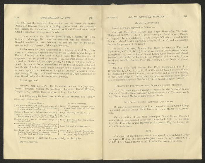 The Constitution and Laws of the Grand Masonic Lodge, Scotland, 1929