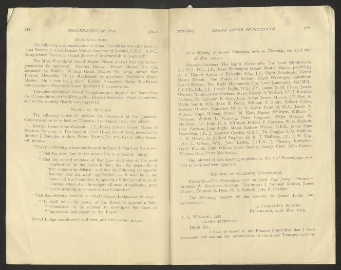 The Constitution and Laws of the Grand Masonic Lodge, Scotland, 1929