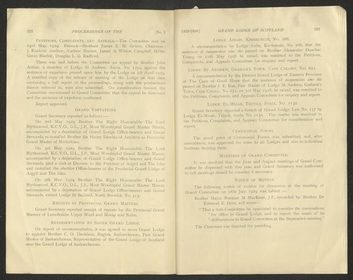 The Constitution and Laws of the Grand Masonic Lodge, Scotland, 1929