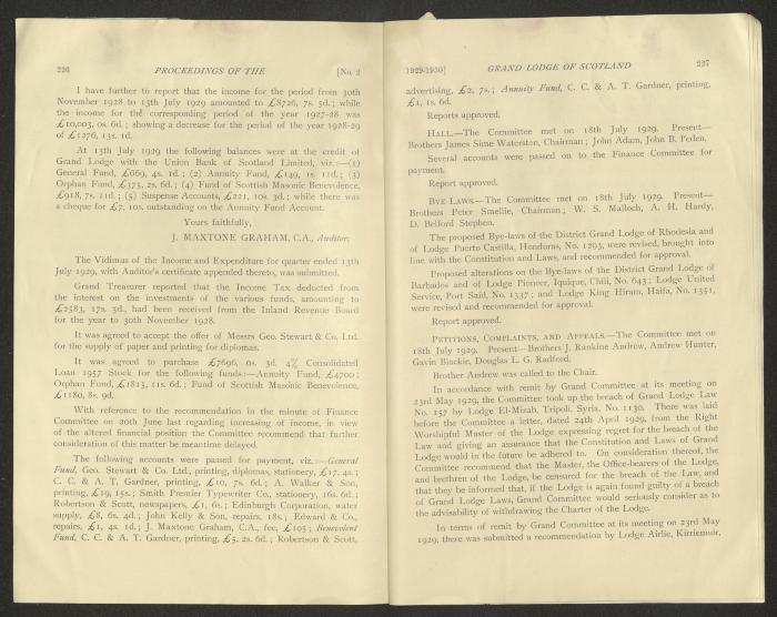 The Constitution and Laws of the Grand Masonic Lodge, Scotland, 1929