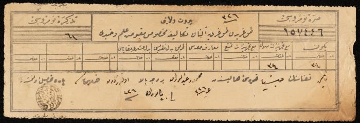 Tax Receipt for Mahmoud Abderrazeq, Nablus, 1908