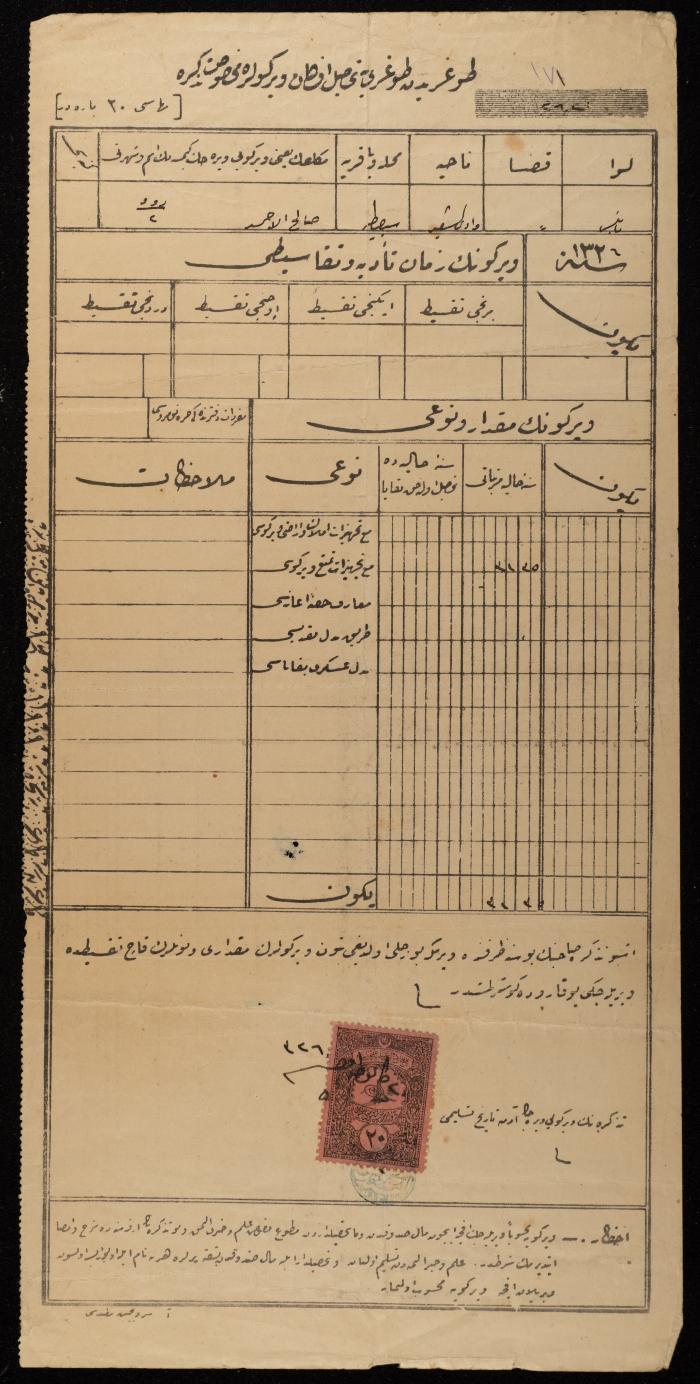 Ottoman Property Tax Collection Receipt for Saleh al-Ahmad, Nablus, 1908