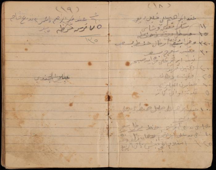 دفتر تسجيل ديون وأمانات لمحمد يونس، قرية جنبا، أربعينيات وخمسينيات القرن العشرين
